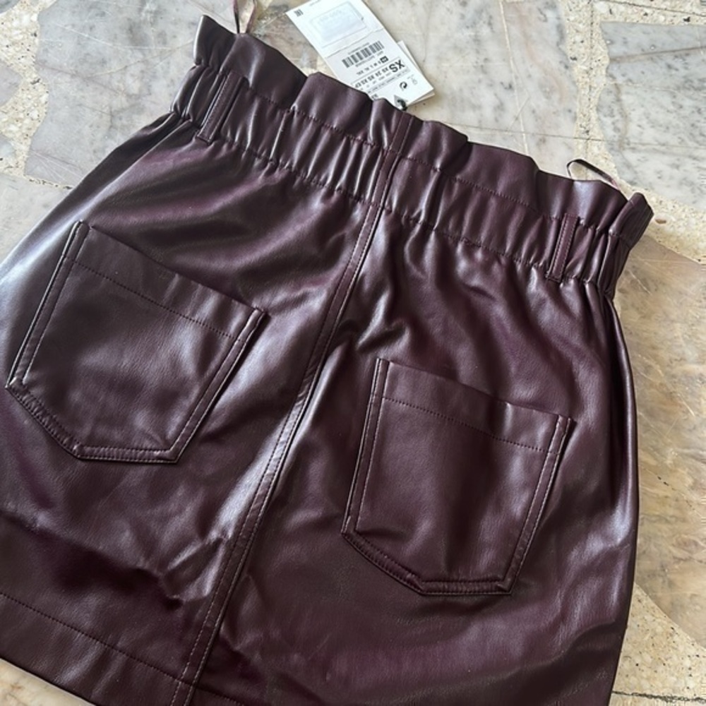 ZARA Faux Leather Paper Bag Hi-Waist Mini Skirt with pockets 5427/150 - Picture 9 of 11